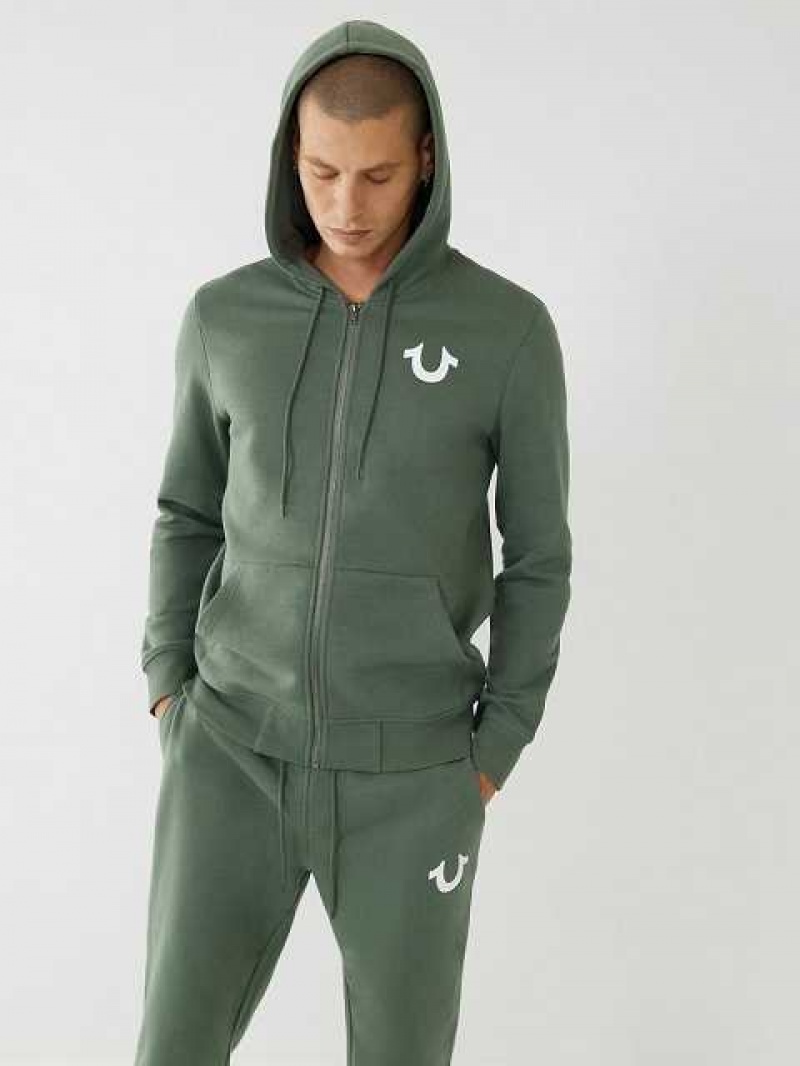 Sudadera con Capucha True Religion Buddha Zip Hombre Verde Oscuro | Colombia-HPTCGEY58