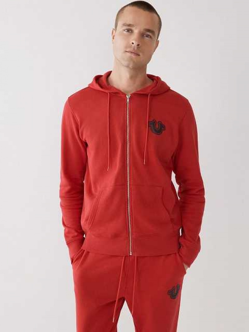 Sudadera con Capucha True Religion Buddha Logo Zip Hombre Rojas | Colombia-MIFVOKN75