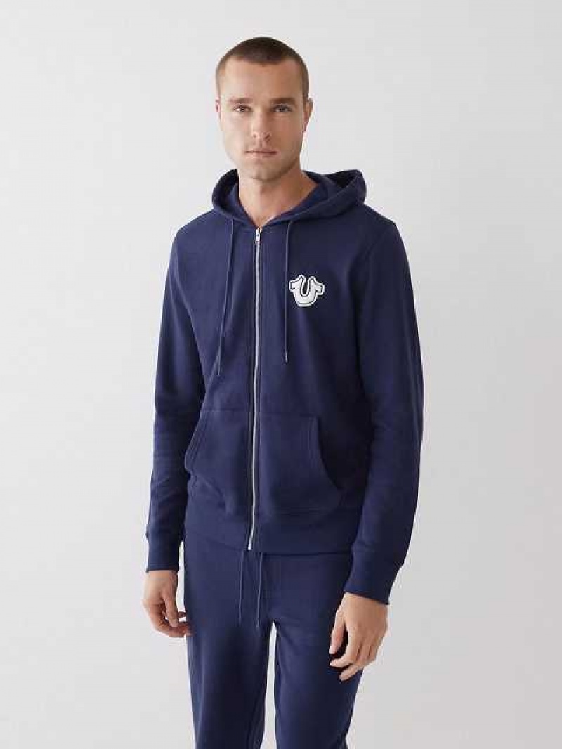 Sudadera con Capucha True Religion Buddha Logo Zip Hombre Azul Marino | Colombia-FDEWUAK31