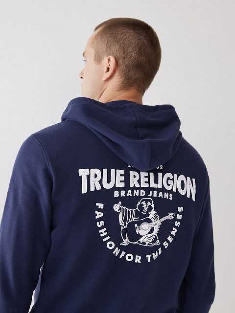 Sudadera con Capucha True Religion Buddha Logo Zip Hombre Azul Marino | Colombia-FDEWUAK31