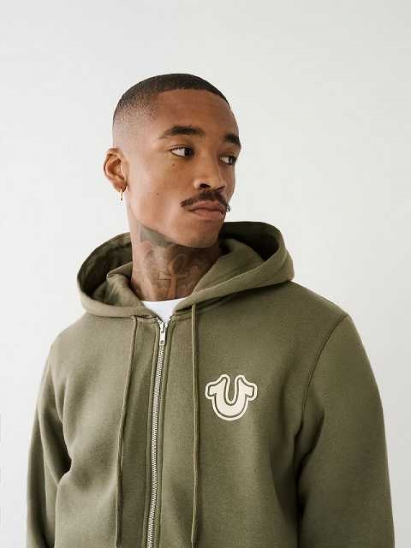 Sudadera con Capucha True Religion Buddha Logo Zip Hombre Verde | Colombia-HEGIMFS85