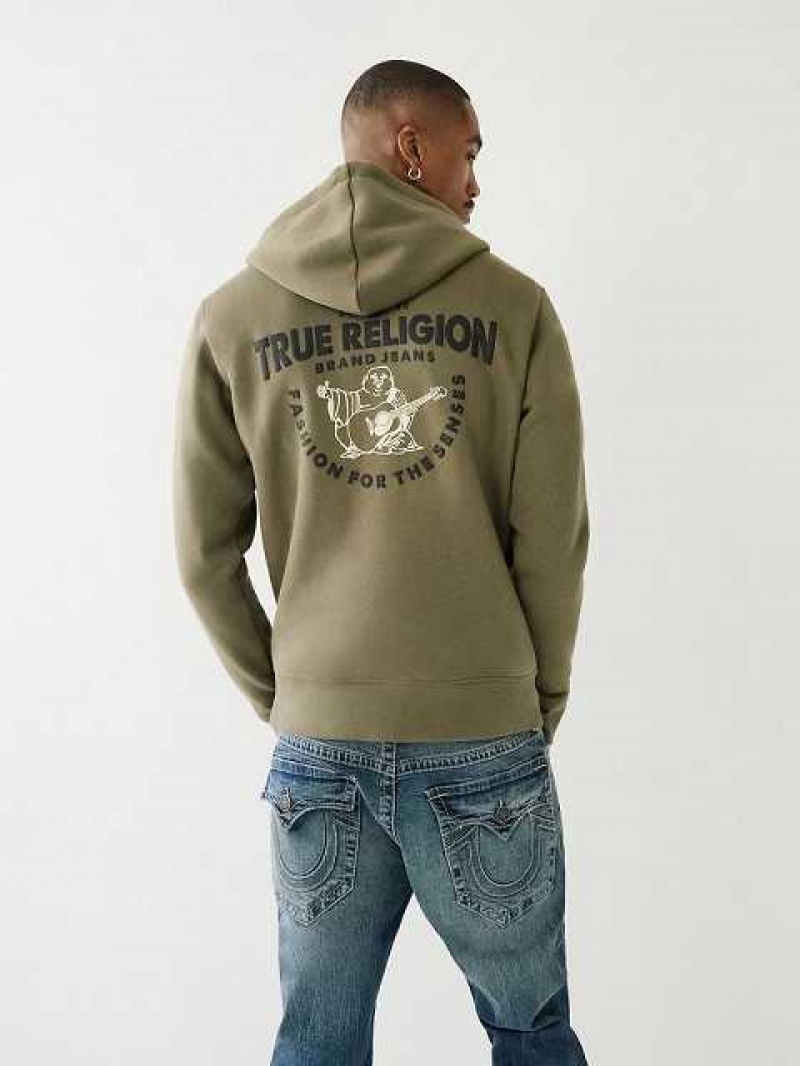 Sudadera con Capucha True Religion Buddha Logo Zip Hombre Verde | Colombia-HEGIMFS85