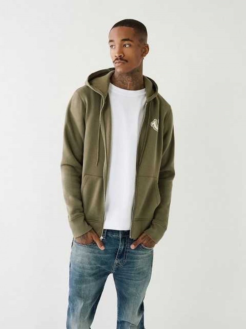 Sudadera con Capucha True Religion Buddha Logo Zip Hombre Verde | Colombia-HEGIMFS85