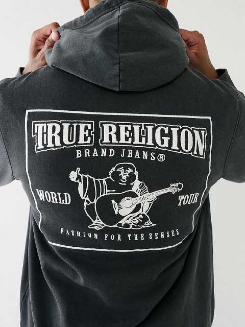 Sudadera con Capucha True Religion Buddha Logo Vintage Wash Hombre Negras | Colombia-YASEHZG14