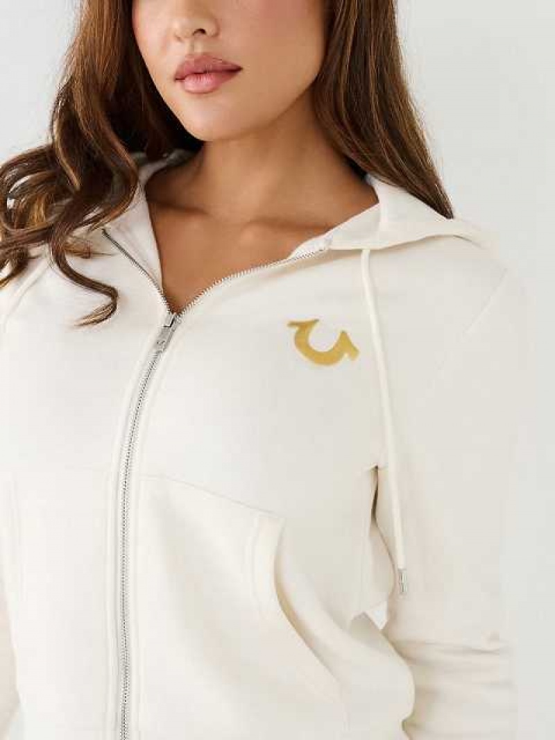 Sudadera con Capucha True Religion Buddha Zip Mujer Blancas | Colombia-UDMOHBE91