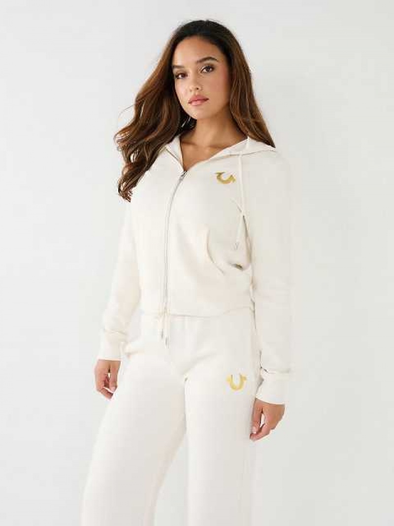 Sudadera con Capucha True Religion Buddha Zip Mujer Blancas | Colombia-UDMOHBE91