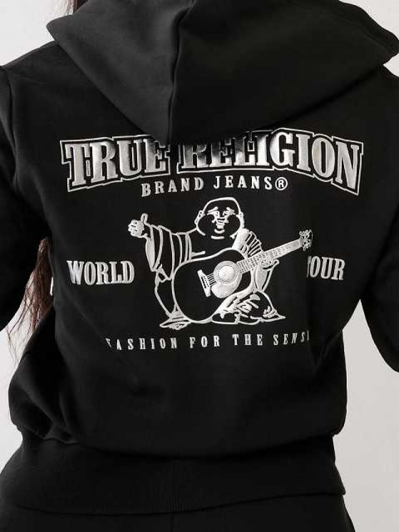 Sudadera con Capucha True Religion Buddha Zip Mujer Negras | Colombia-DTFYOUP87