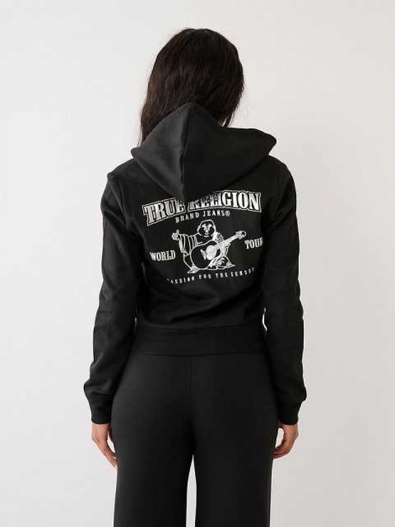 Sudadera con Capucha True Religion Buddha Zip Mujer Negras | Colombia-DTFYOUP87