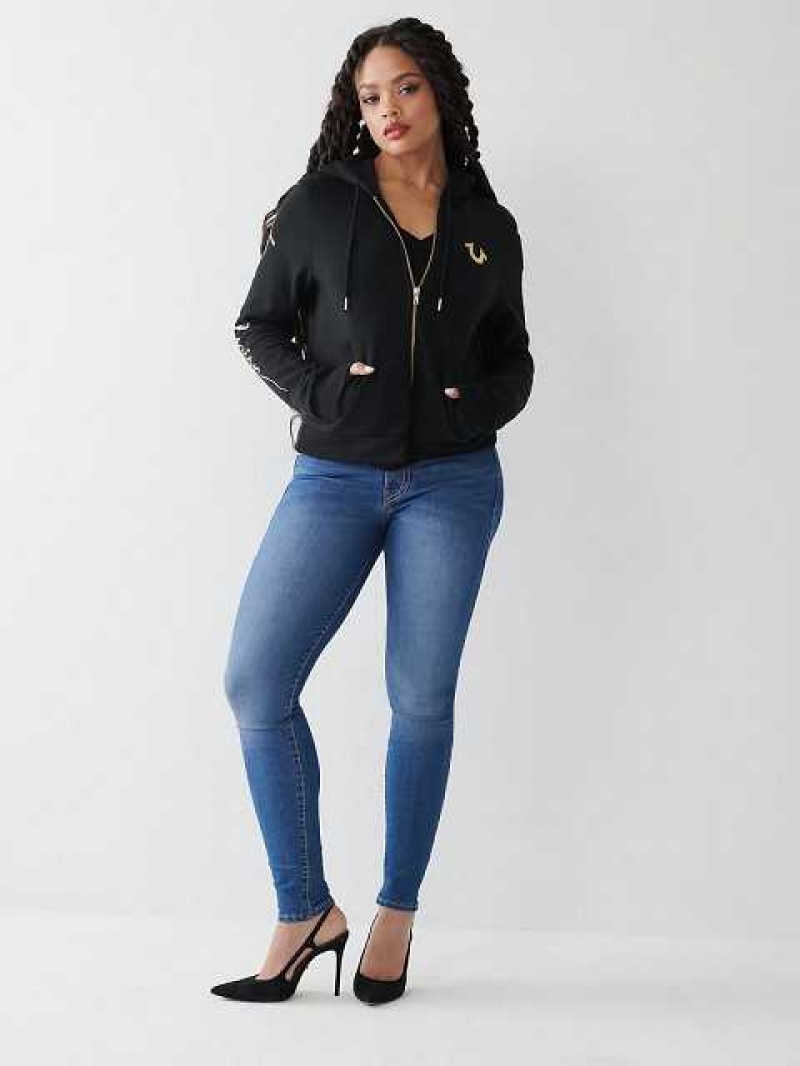 Sudadera con Capucha True Religion Buddha Zip Mujer Negras | Colombia-ACEUOMR63