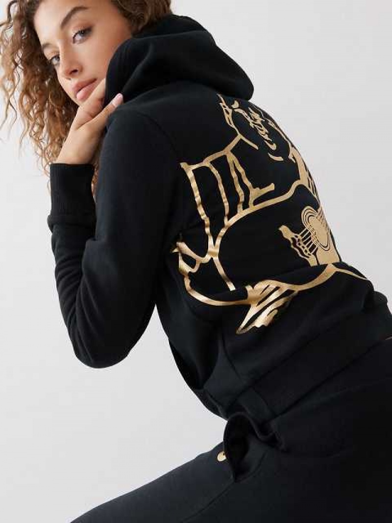 Sudadera con Capucha True Religion Buddha Back Zip Mujer Negras | Colombia-THCSUAM67