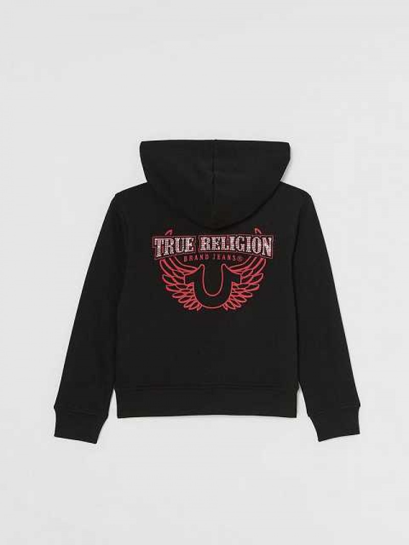 Sudadera con Capucha True Religion Crystal Logo Zip Niños Negras | Colombia-FHZPLQM75