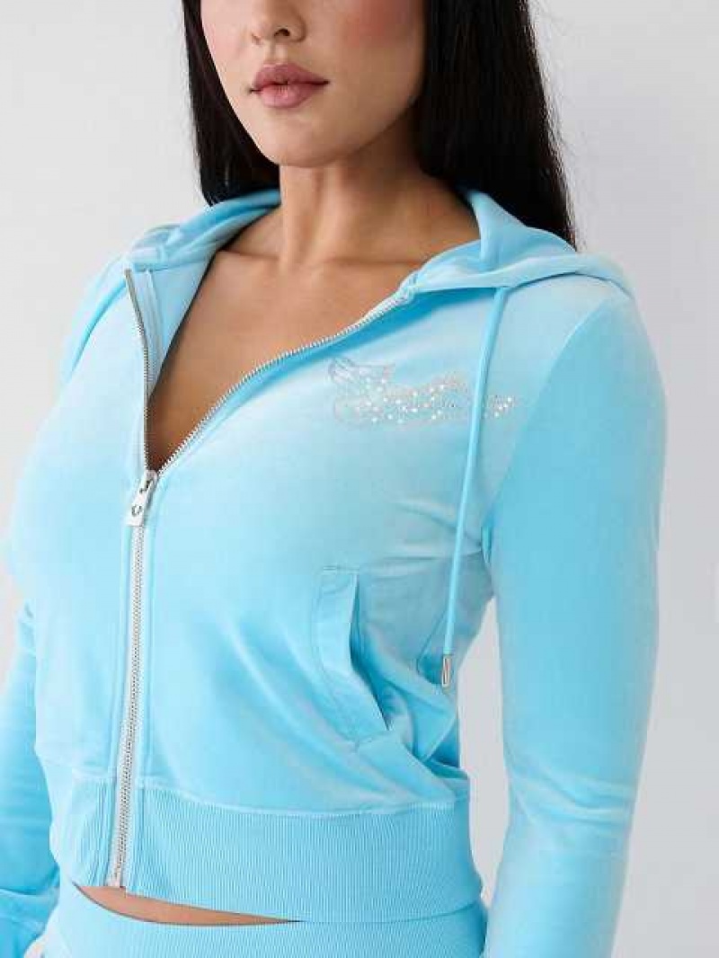 Sudadera con Capucha True Religion Crystal Velour Logo Zip Mujer Azules Oscuro | Colombia-GAPXWLV85