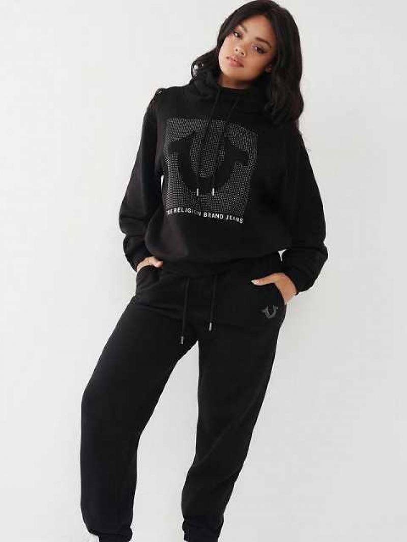 Sudadera con Capucha True Religion Crystal Relaxed Mujer Negras | Colombia-OUYQLWP38