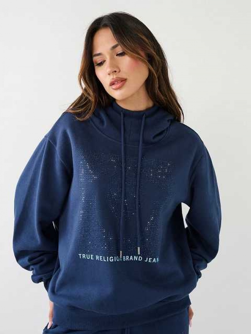 Sudadera con Capucha True Religion Crystal Relaxed Mujer Azul Marino Azules | Colombia-MDVHZPE10