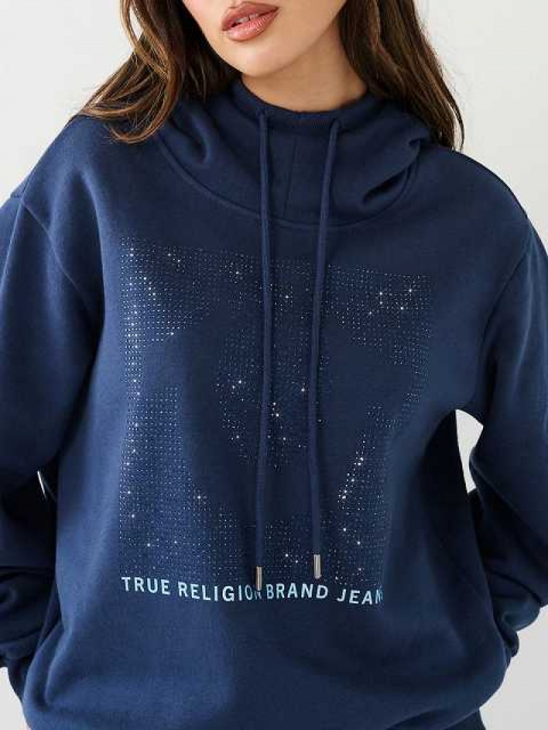 Sudadera con Capucha True Religion Crystal Relaxed Mujer Azul Marino Azules | Colombia-MDVHZPE10