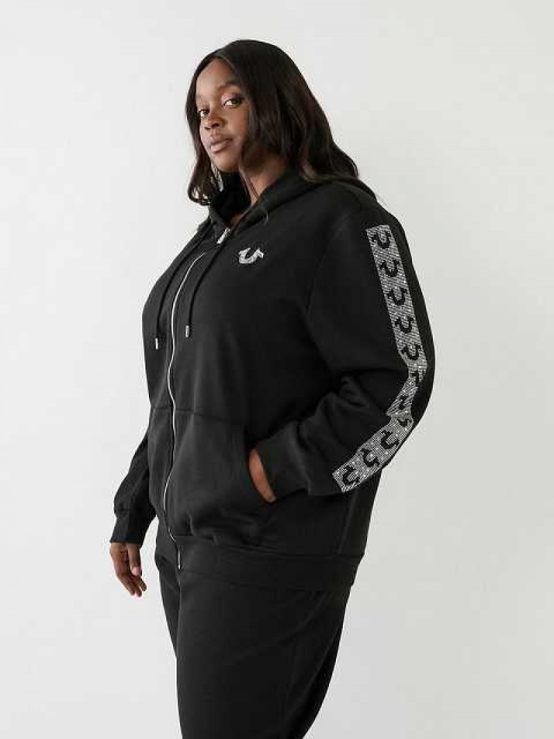 Sudadera con Capucha True Religion Crystal Horseshoe Boyfriend Zip Mujer Negras | Colombia-SMIQNRV24