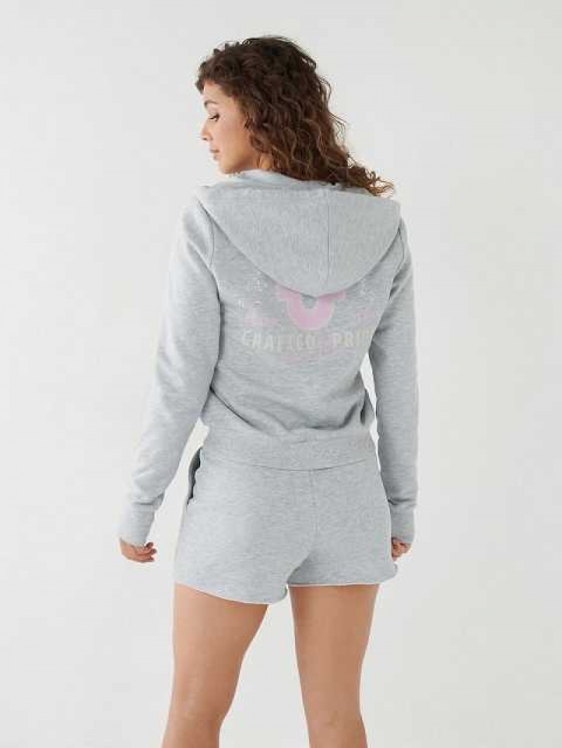 Sudadera con Capucha True Religion Crystal Zip Mujer Gris | Colombia-UPKCZVG58