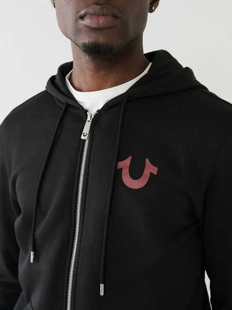 Sudadera con Capucha True Religion Embossed Buddha Logo Fleece Zip Hombre Negras | Colombia-IZPFLJQ10