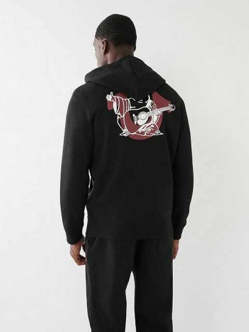 Sudadera con Capucha True Religion Embossed Buddha Logo Fleece Zip Hombre Negras | Colombia-IZPFLJQ10