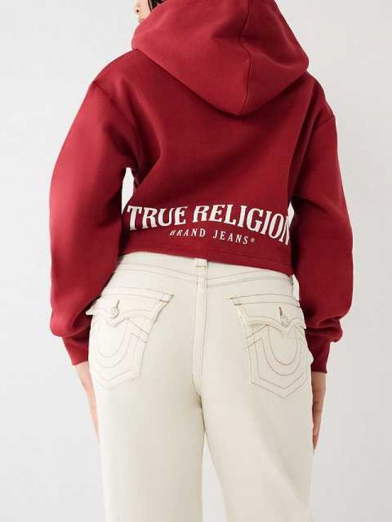 Sudadera con Capucha True Religion Encaje Up Logo Crop Mujer Rojas | Colombia-SVMPGZC68