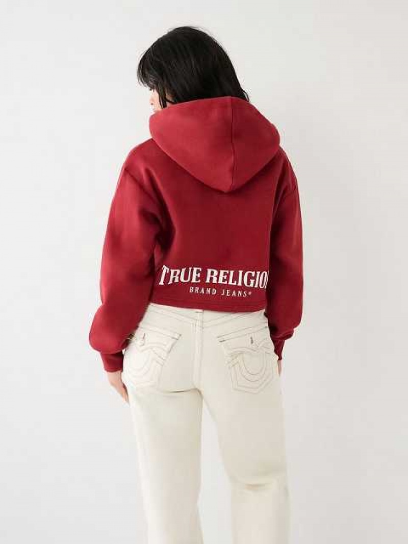 Sudadera con Capucha True Religion Encaje Up Logo Crop Mujer Rojas | Colombia-SVMPGZC68