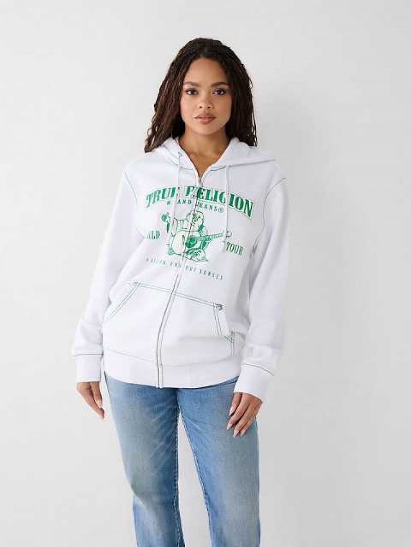 Sudadera con Capucha True Religion Heritage Big T Relaxed Zip Mujer Blancas | Colombia-GZERVDC31