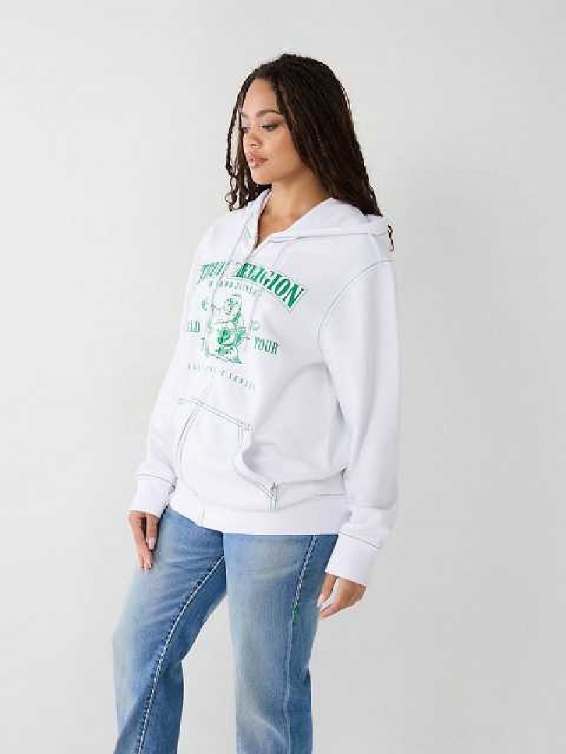 Sudadera con Capucha True Religion Heritage Big T Relaxed Zip Mujer Blancas | Colombia-GZERVDC31