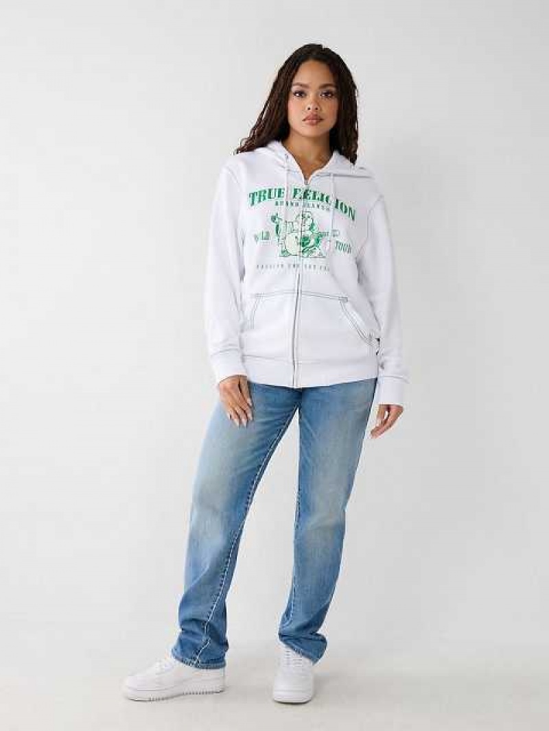 Sudadera con Capucha True Religion Heritage Big T Relaxed Zip Mujer Blancas | Colombia-GZERVDC31