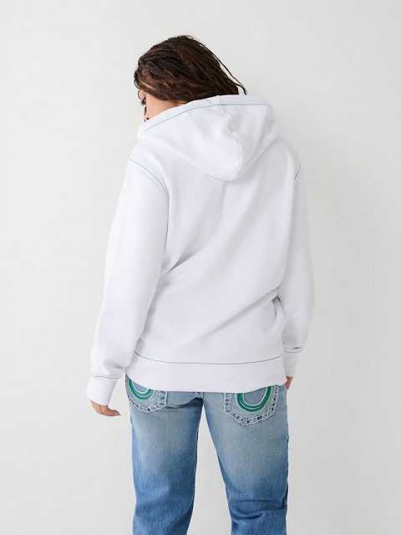 Sudadera con Capucha True Religion Heritage Big T Relaxed Zip Mujer Blancas | Colombia-GZERVDC31