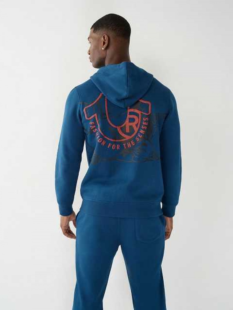 Sudadera con Capucha True Religion Horseshoe Zip Hombre Azul Marino | Colombia-LJNXMBF92