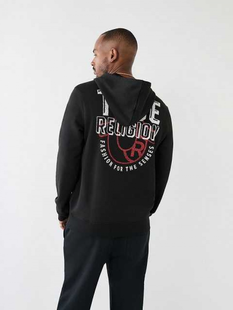 Sudadera con Capucha True Religion Logo Zip Hombre Negras | Colombia-COLDRHF23