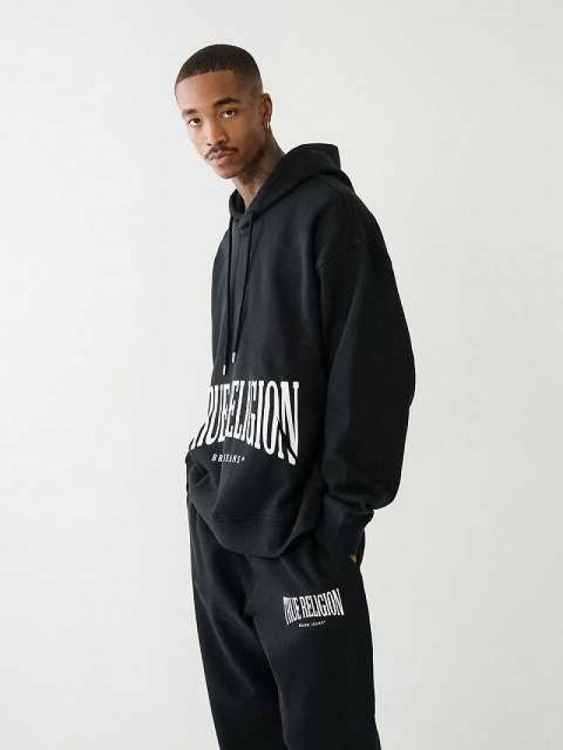 Sudadera con Capucha True Religion Logo Relaxed Hombre Negras | Colombia-ANOMGXW20