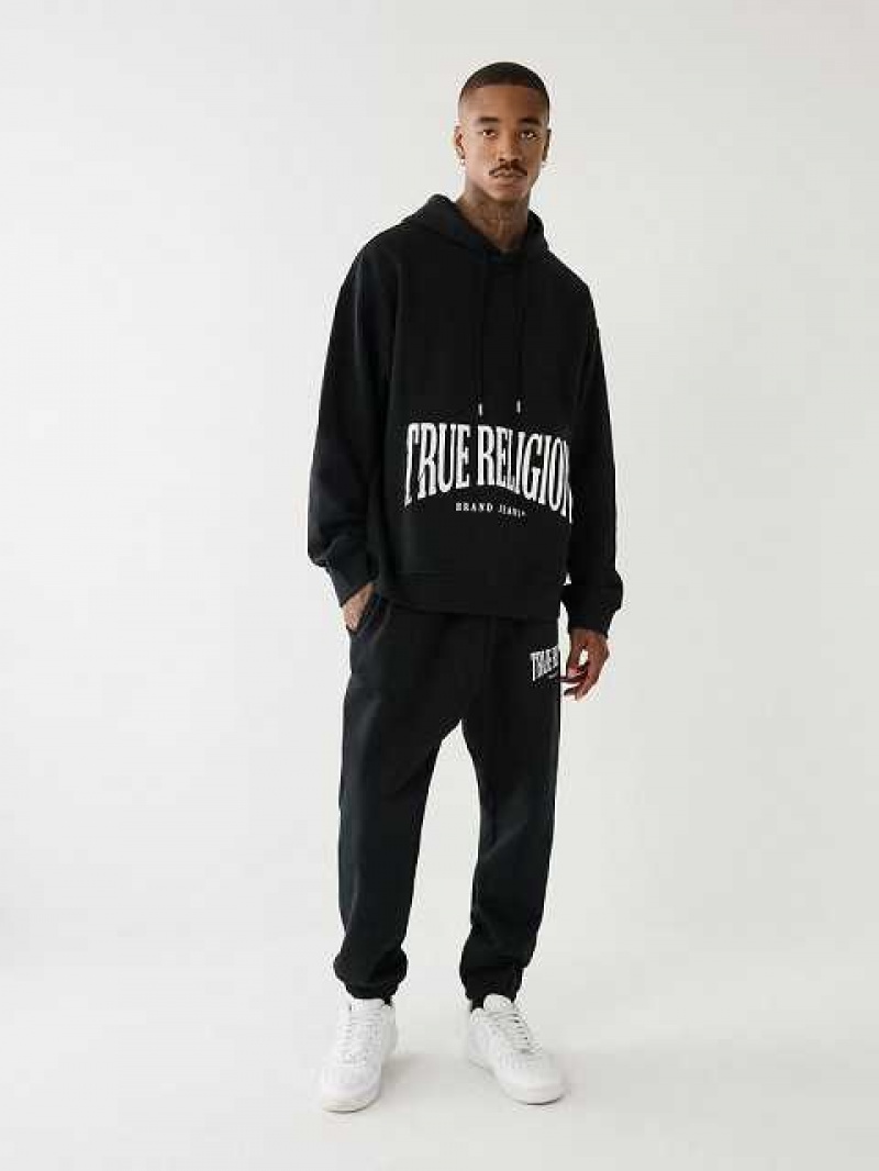 Sudadera con Capucha True Religion Logo Relaxed Hombre Negras | Colombia-ANOMGXW20