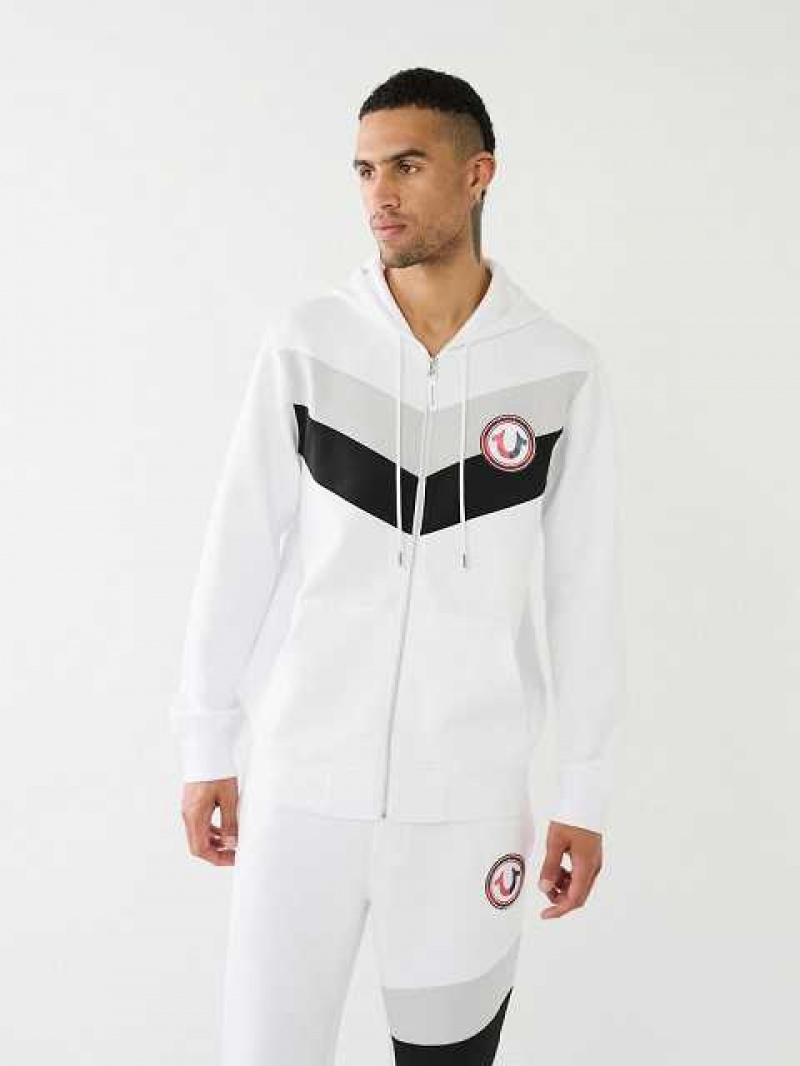 Sudadera con Capucha True Religion Logo Patch Zip Hombre Blancas | Colombia-HKFXILT92