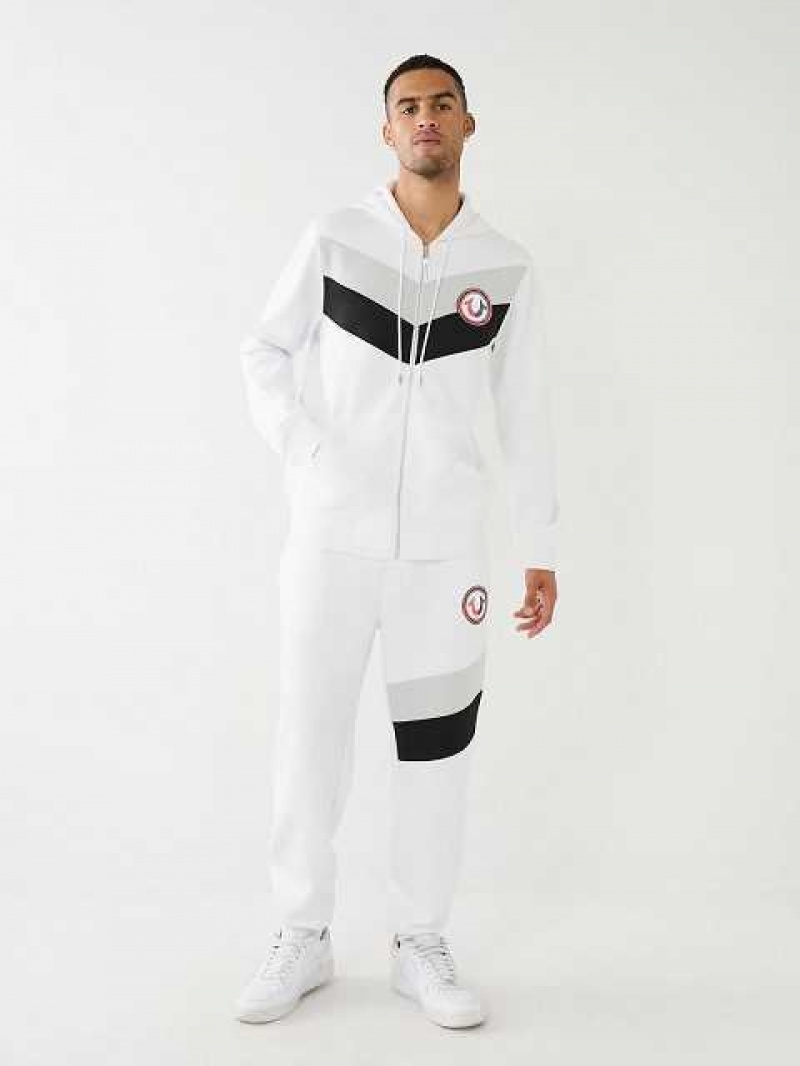 Sudadera con Capucha True Religion Logo Patch Zip Hombre Blancas | Colombia-HKFXILT92