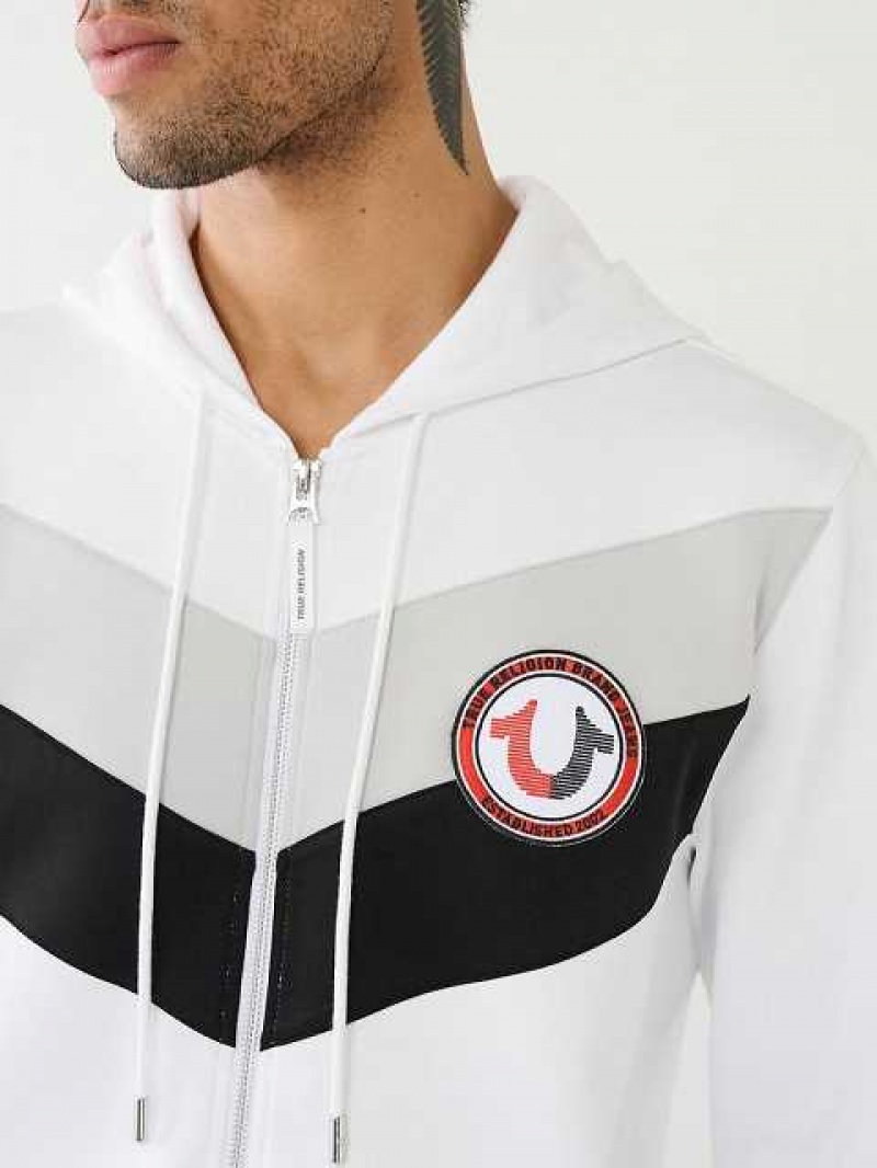 Sudadera con Capucha True Religion Logo Patch Zip Hombre Blancas | Colombia-HKFXILT92