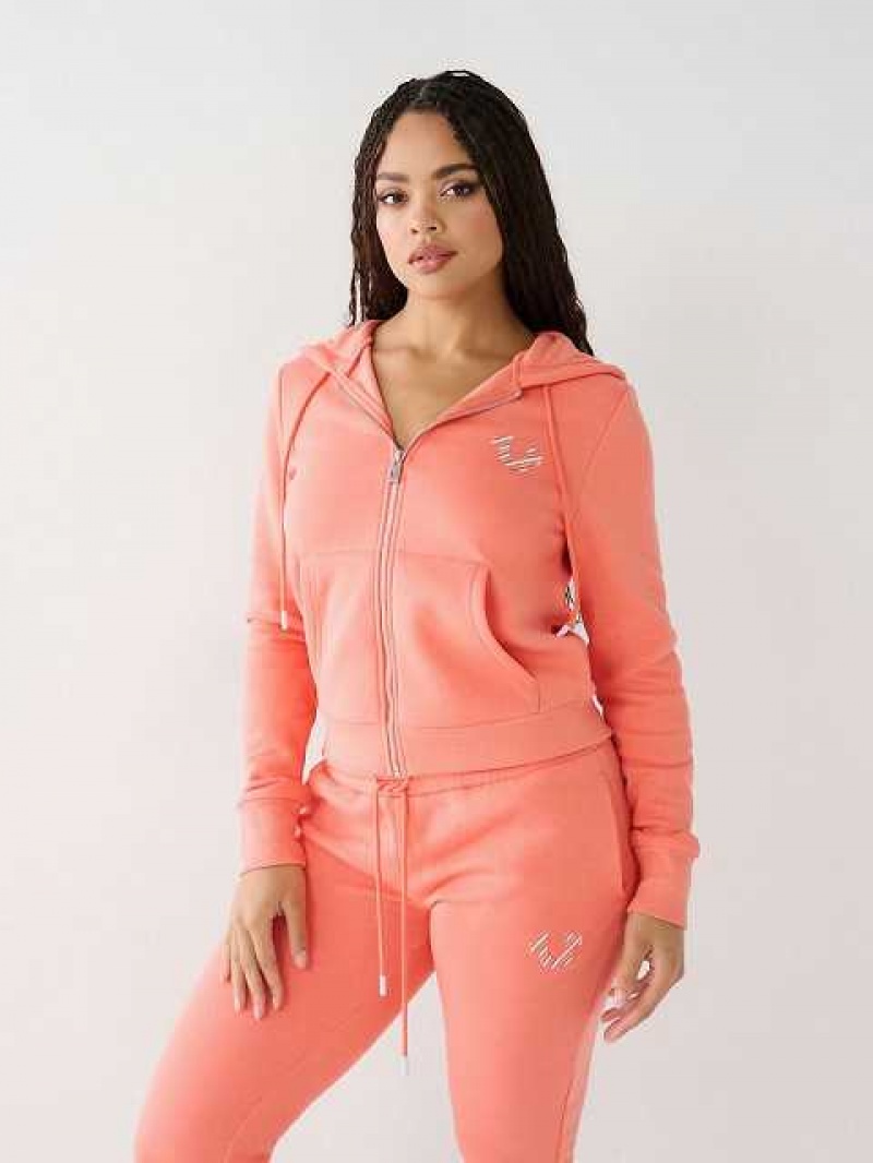 Sudadera con Capucha True Religion Logo Zip Mujer Naranjas Rosas | Colombia-PIKECLW14