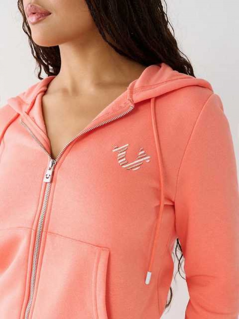 Sudadera con Capucha True Religion Logo Zip Mujer Naranjas Rosas | Colombia-PIKECLW14