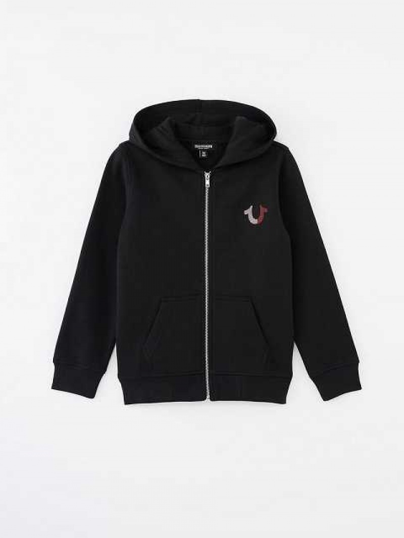 Sudadera con Capucha True Religion Logo Zip Niños Negras | Colombia-NIRZHBS81