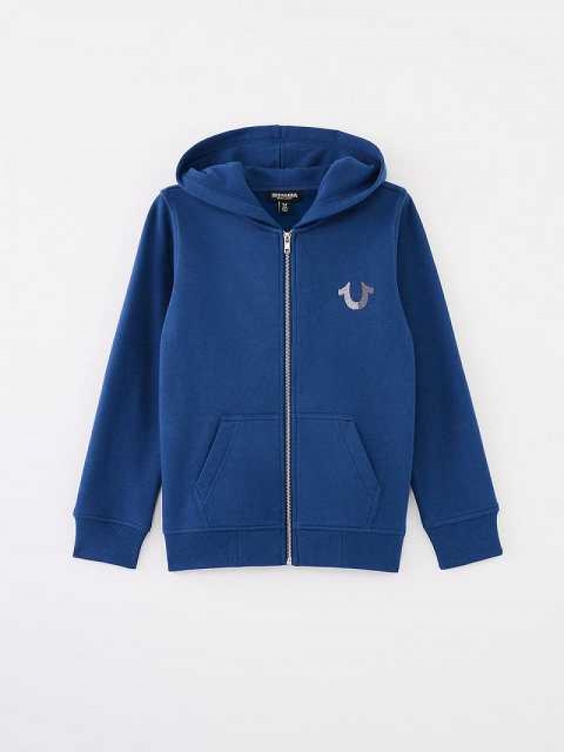 Sudadera con Capucha True Religion Logo Zip Niños Azules | Colombia-EXGPHLB45