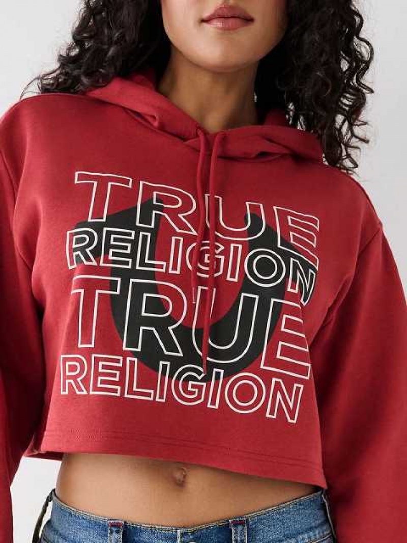 Sudadera con Capucha True Religion Logo Crop Mujer Rojas | Colombia-KHMLQFG89