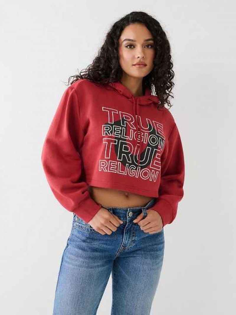 Sudadera con Capucha True Religion Logo Crop Mujer Rojas | Colombia-KHMLQFG89