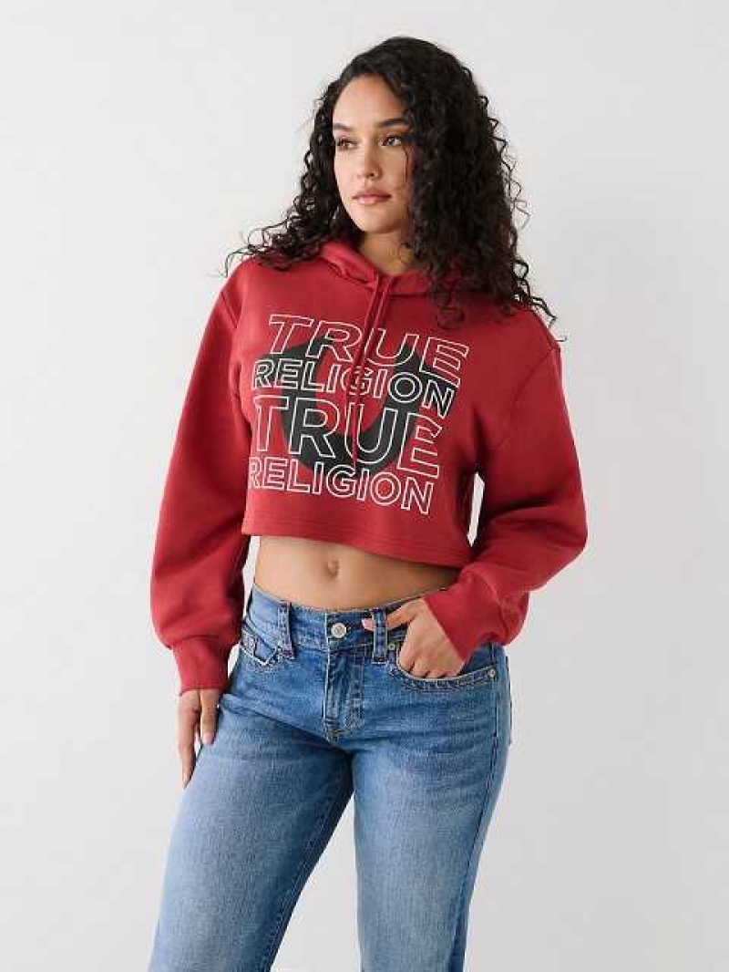 Sudadera con Capucha True Religion Logo Crop Mujer Rojas | Colombia-KHMLQFG89