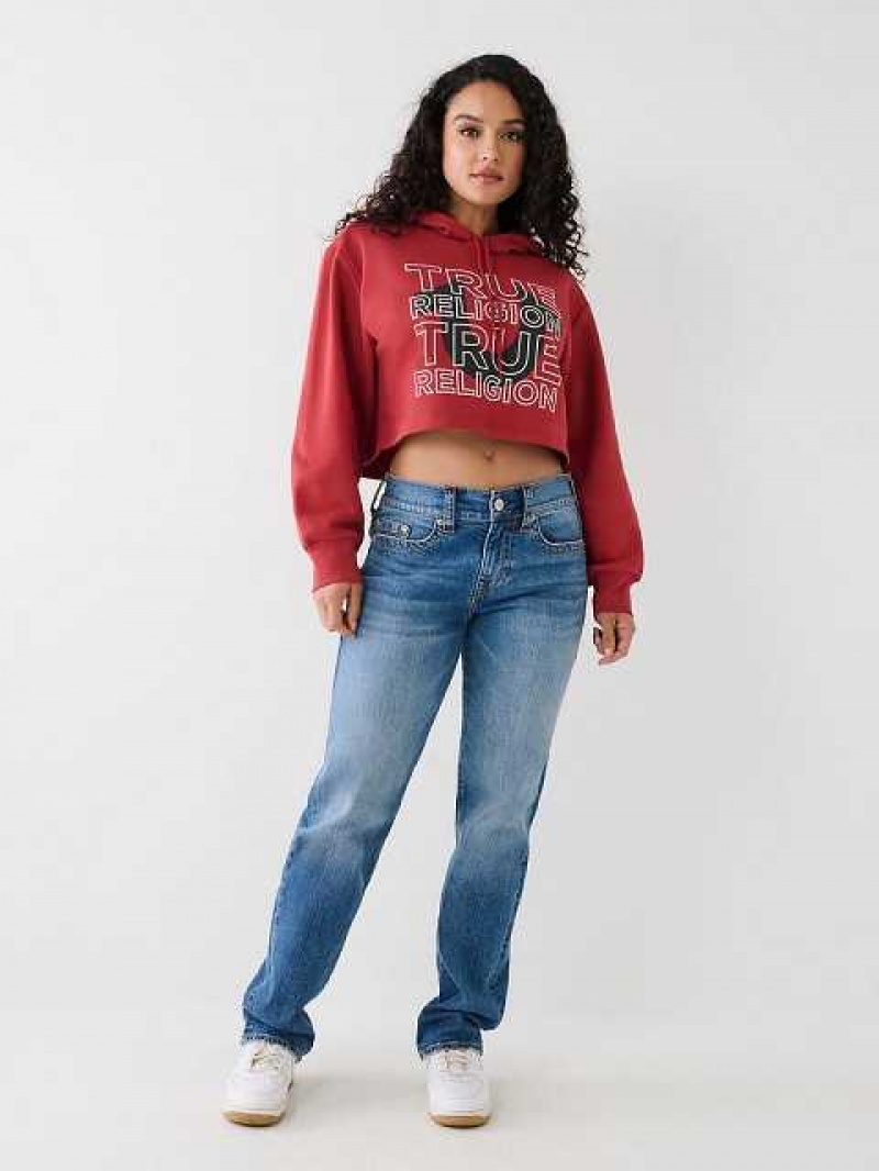 Sudadera con Capucha True Religion Logo Crop Mujer Rojas | Colombia-KHMLQFG89