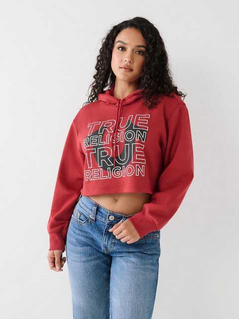 Sudadera con Capucha True Religion Logo Crop Mujer Rojas | Colombia-KHMLQFG89