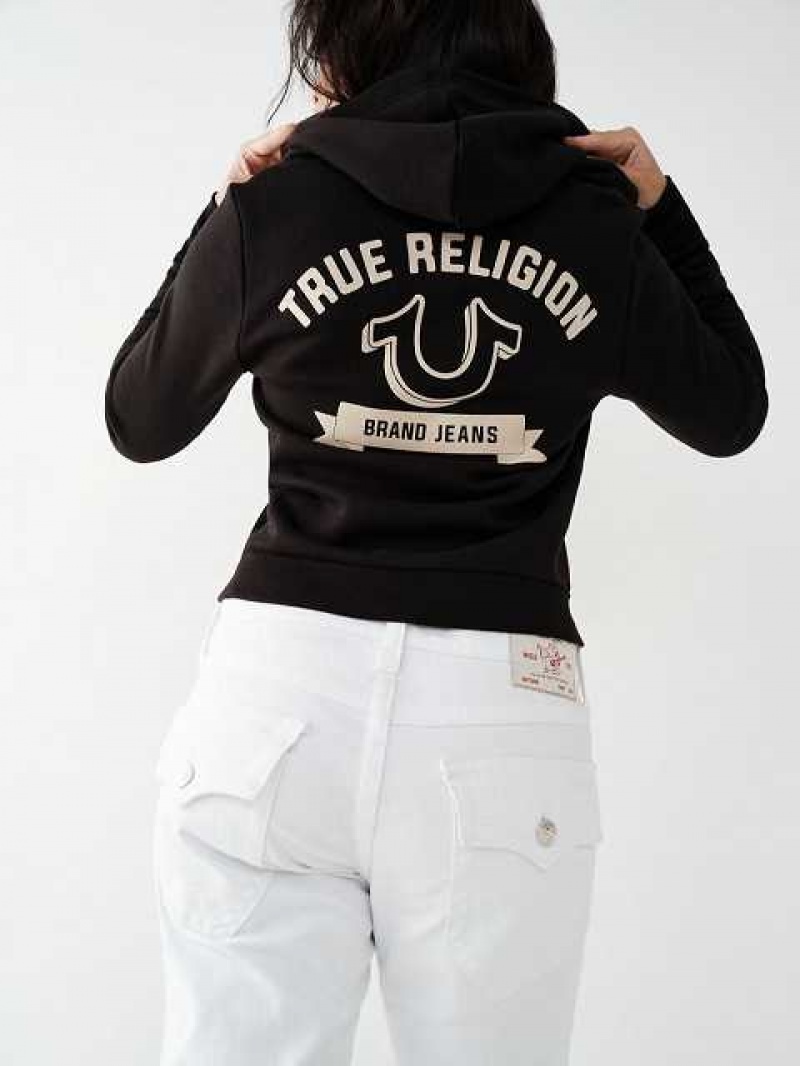 Sudadera con Capucha True Religion Logo Zip Mujer Negras | Colombia-FLVCPOS39