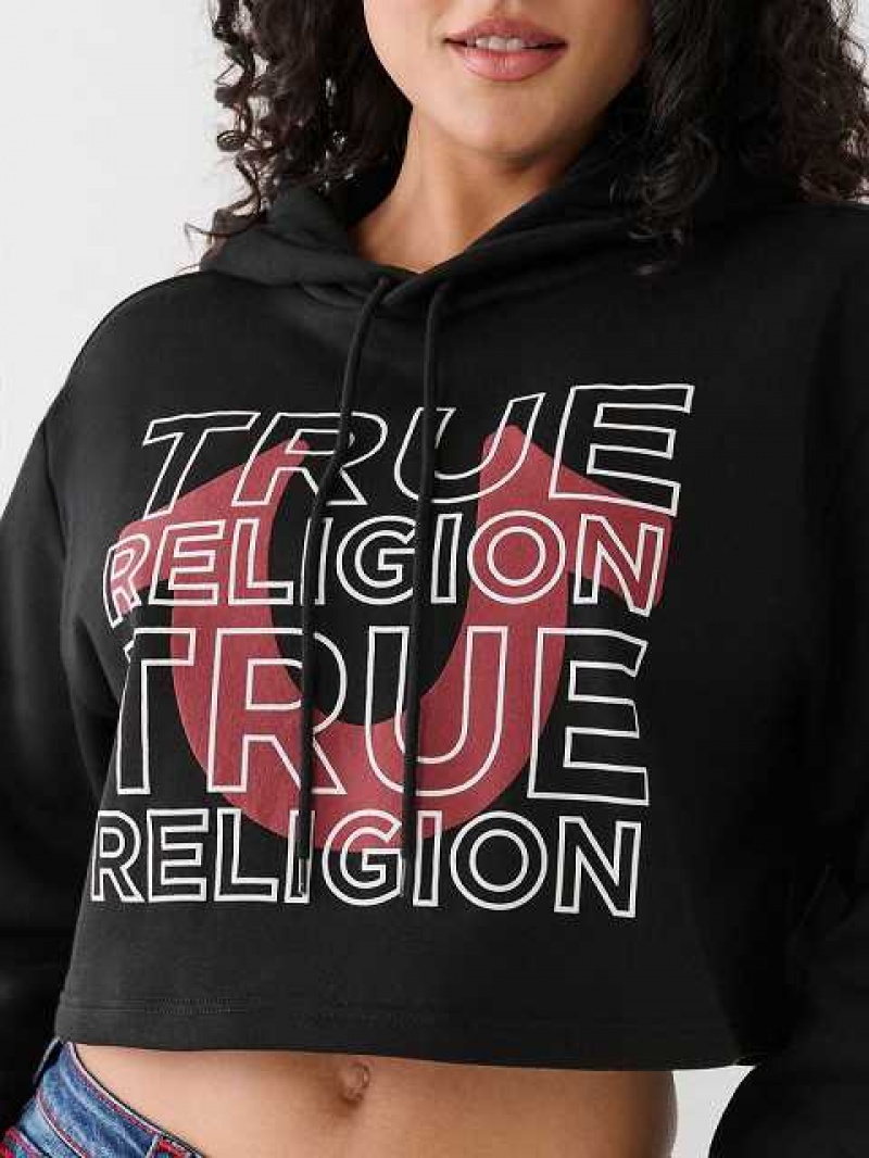 Sudadera con Capucha True Religion Logo Crop Mujer Negras | Colombia-YNVHXAW60