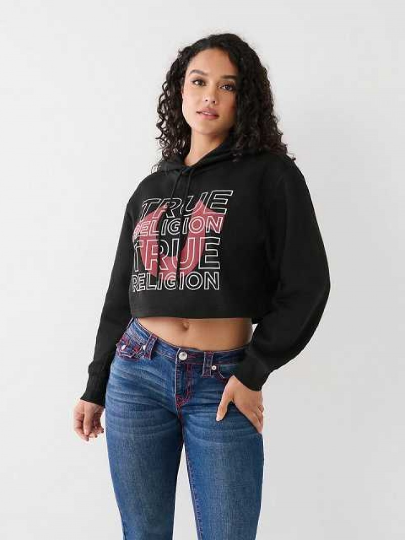 Sudadera con Capucha True Religion Logo Crop Mujer Negras | Colombia-YNVHXAW60