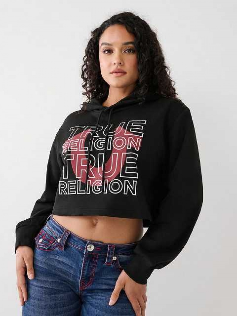 Sudadera con Capucha True Religion Logo Crop Mujer Negras | Colombia-YNVHXAW60