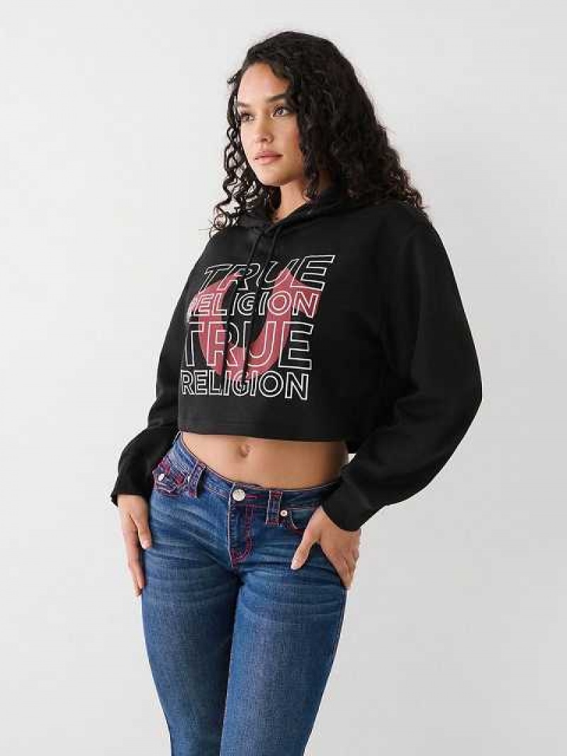 Sudadera con Capucha True Religion Logo Crop Mujer Negras | Colombia-YNVHXAW60